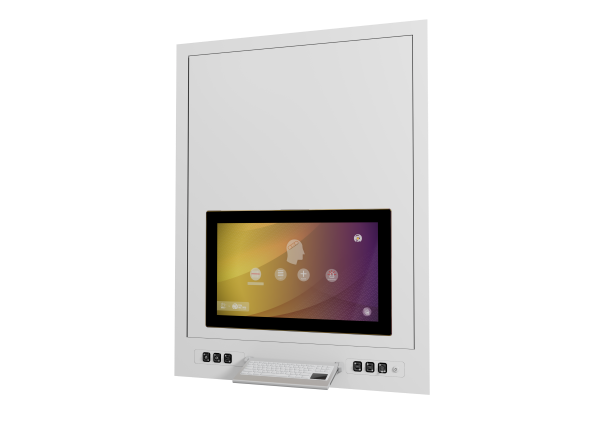 ALL IN ONE 32" Y 55" STATIONS Controla la gestión y la integración del vídeo desde una pantalla táctil de 32″ o 55″ en una caja empotrada con electrónica integrada.