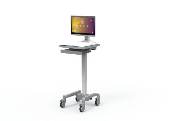 Enregistrer & diffuser en direct les images du bloc opératoire depuis un panel PC 22 pouces sur un chariot mobile avec équipements électroniques intégrés.