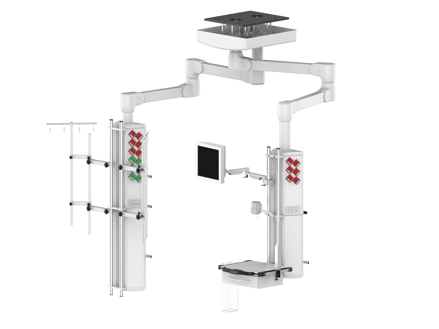 VALIA X ceiling supply unit consists of two versions specific to medium loads, available with self-braking articulations