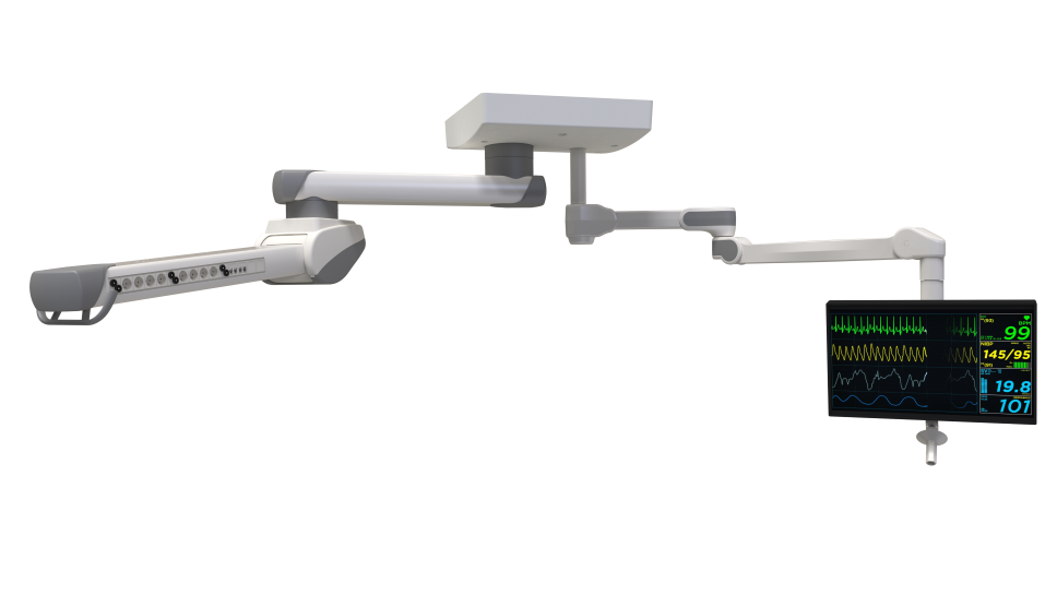 Nuestra gama de brazos MEDISPACE consta de un brazo de altura regulable y un brazo extensible opcional, que permite aprovechar al máximo el espacio en el quirófano.