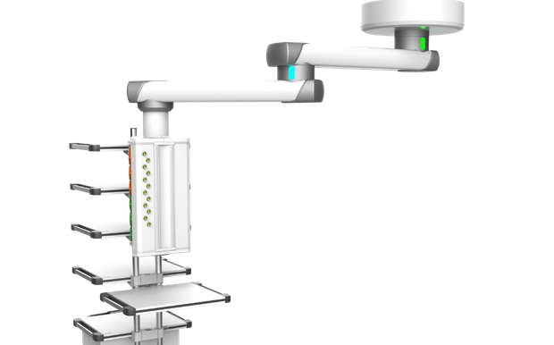 bras plafonniers de distribution articulés évolués avec freins électromagnétiques E-Brake